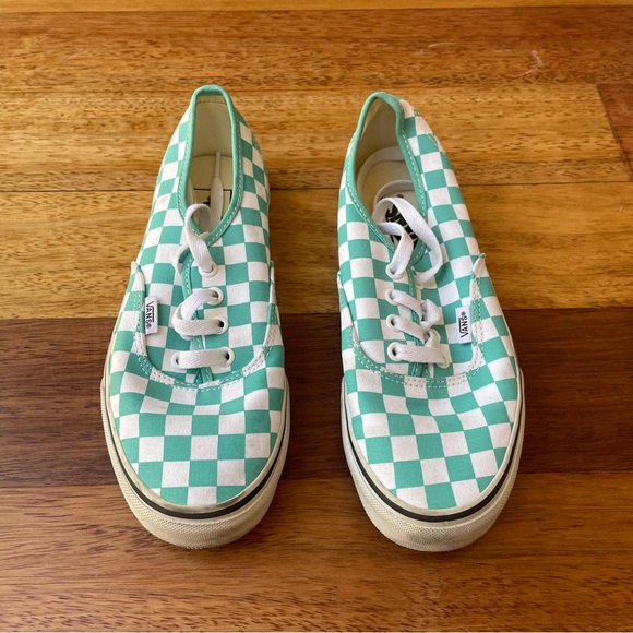 Vans Teal & White Checkered Canvas Classic Lace Up Sneakers - EUC Only Worn Once - Picture 5 of 7